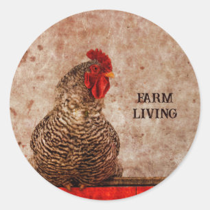 Rooster Vintage Antique Brown Texture Farmhouse Classic Round Sticker