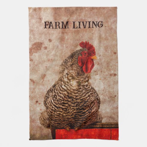 Rooster Vintage Antique Brown Texture Farmhouse Kitchen Towel