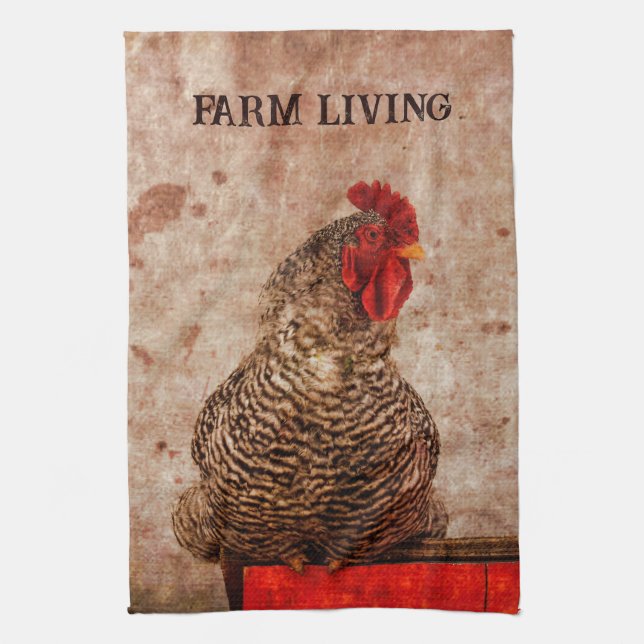 Rooster Vintage Antique Brown Texture Farmhouse Kitchen Towel (Vertical)