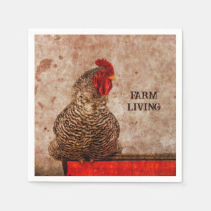 Rooster Vintage Antique Brown Texture Farmhouse Napkins