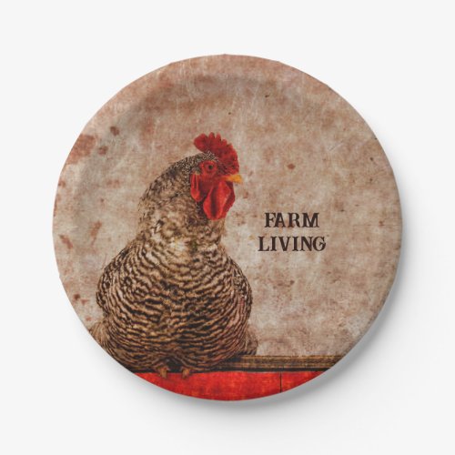 Rooster Vintage Antique Brown Texture Farmhouse Paper Plates