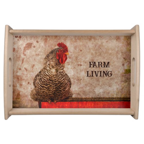 Rooster Vintage Antique Brown Texture Farmhouse Serving Tray