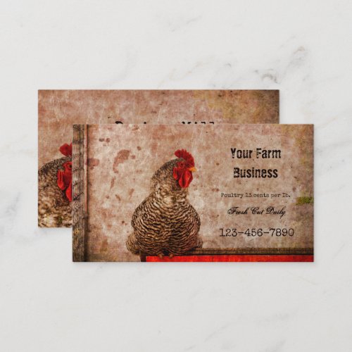 Rooster Vintage Antique Red Brown Texture Farm Business Card