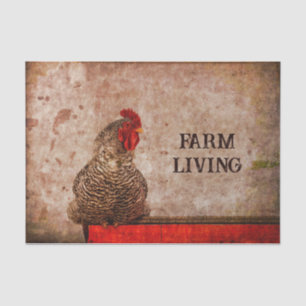 Rooster Vintage Antique Red Brown Texture Farm Tissue Paper