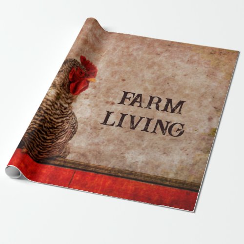Rooster Vintage Antique Red Brown Texture Farm Wrapping Paper