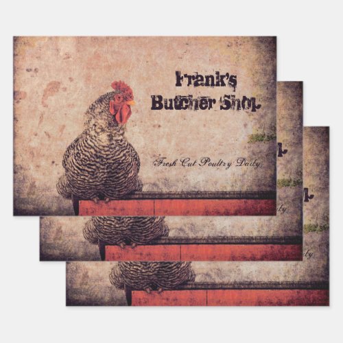 Rooster Vintage Antique Texture Farm Country Wrapping Paper Sheets