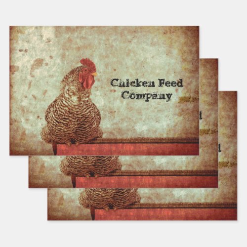 Rooster Vintage Antique Texture Typography Farm Wrapping Paper Sheets
