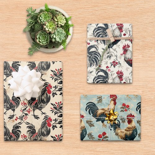 Rooster Vintage Chicken Pattern Aged Wrapping Paper Sheets