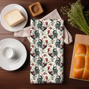 Rooster Vintage Chicken Pattern black white Kitchen Towel