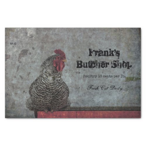 Rooster Vintage Farm Red Gray Texture Country Tissue Paper