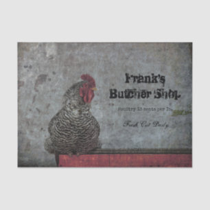 Rooster Vintage Farm Red Gray Texture Country Tissue Paper
