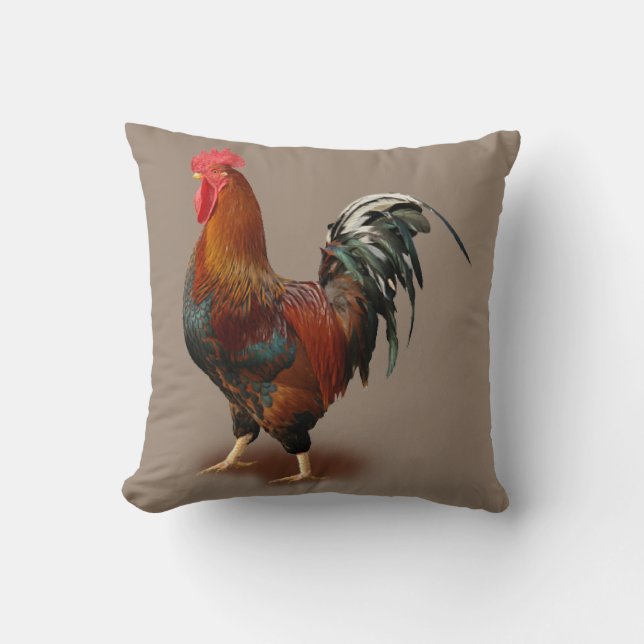 Rooster Vintage Throw Pillow (Front)