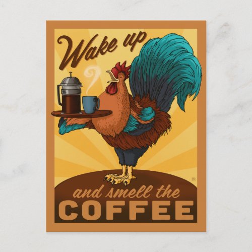 Rooster _ Wake up and Smell the Coffee Postcard