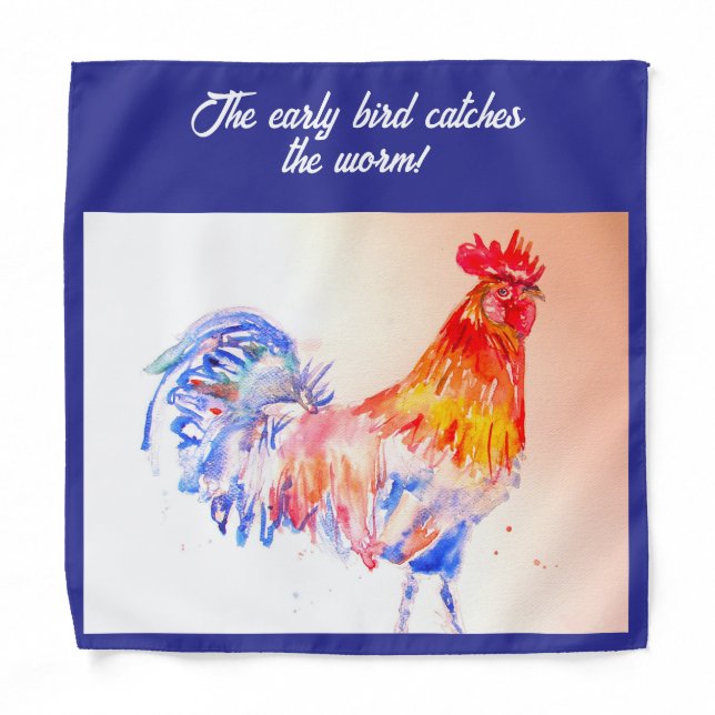 Rooster Watercolor Chicken Bird Cockerel Farm Bandana (Front)