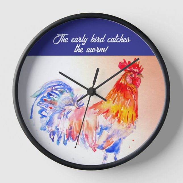 Rooster Watercolor Chicken Bird Cockerel Farm Boys Clock (Front)