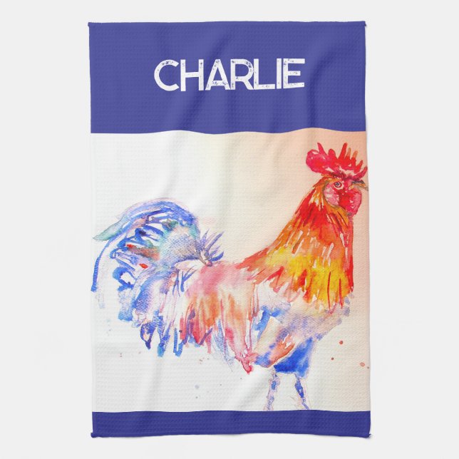 Rooster Watercolor Chicken Bird Cockerel Farm Kitchen Towel (Vertical)