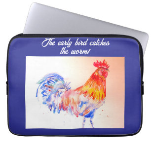 Rooster Watercolor Chicken Bird Cockerel Farm Laptop Sleeve