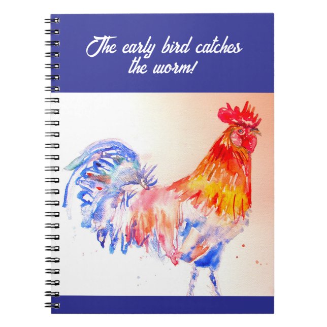 Rooster Watercolor Chicken Bird Cockerel Farm Notebook (Front)