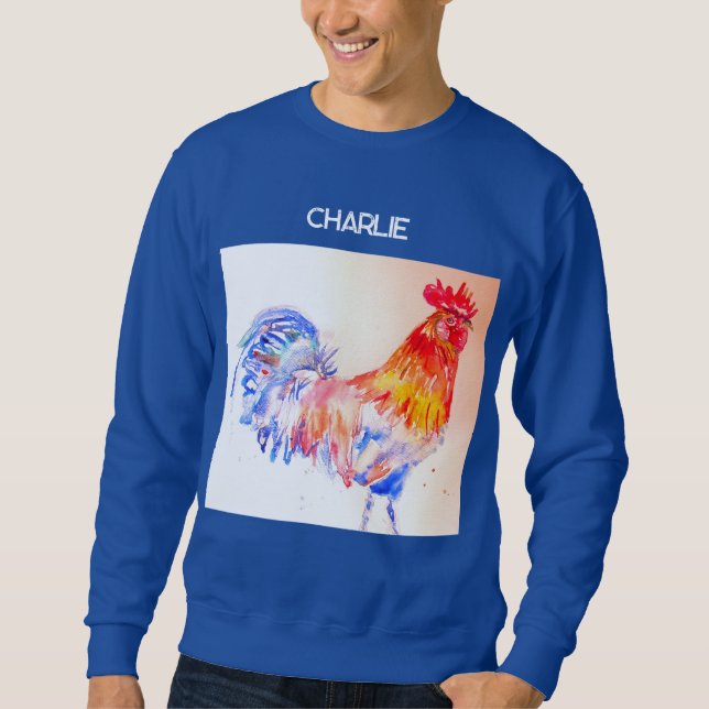 Rooster Watercolor Chicken Bird Cockerel Farm Sweatshirt (Front)