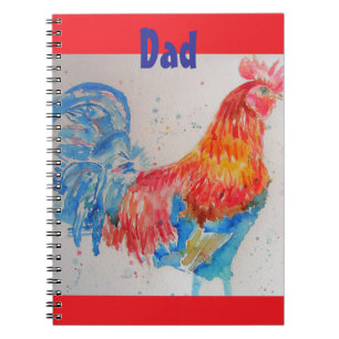 Rooster Watercolor Chicken Bird Dad Notebook