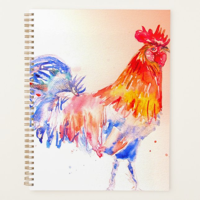 Rooster Watercolor Chicken Bird Kids Boys Notebook (Front)