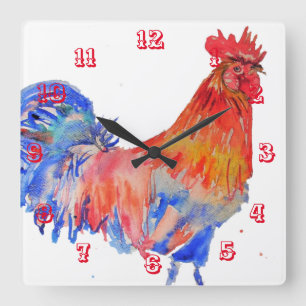 Rooster Watercolor Chicken Childrens Room Clock