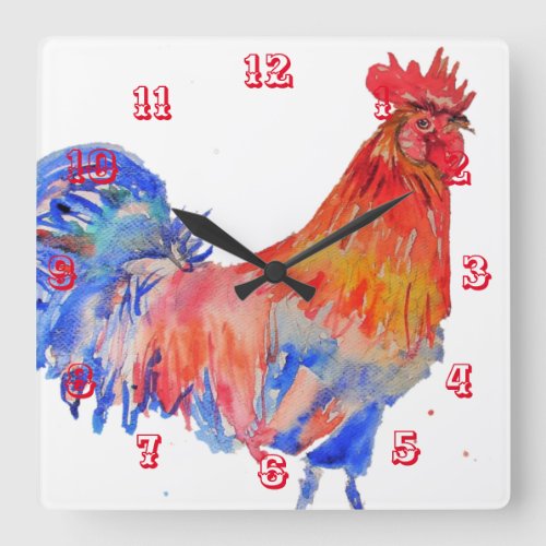 Rooster Watercolor Chicken Childrens Room Clock