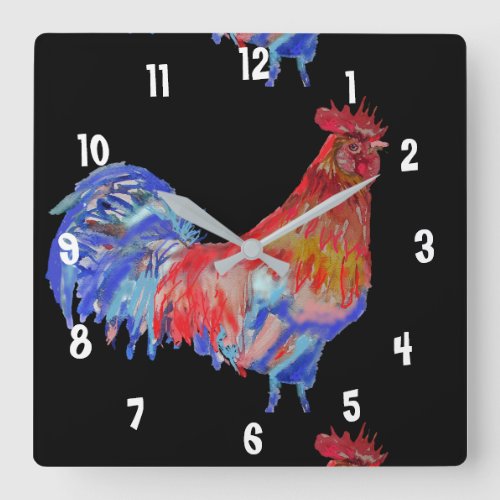 Rooster Watercolor Chicken Mans Office Clock