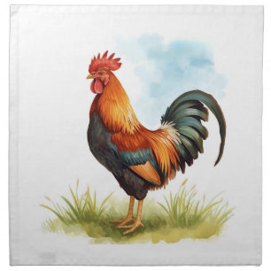 Rooster Watercolor Cloth Napkin