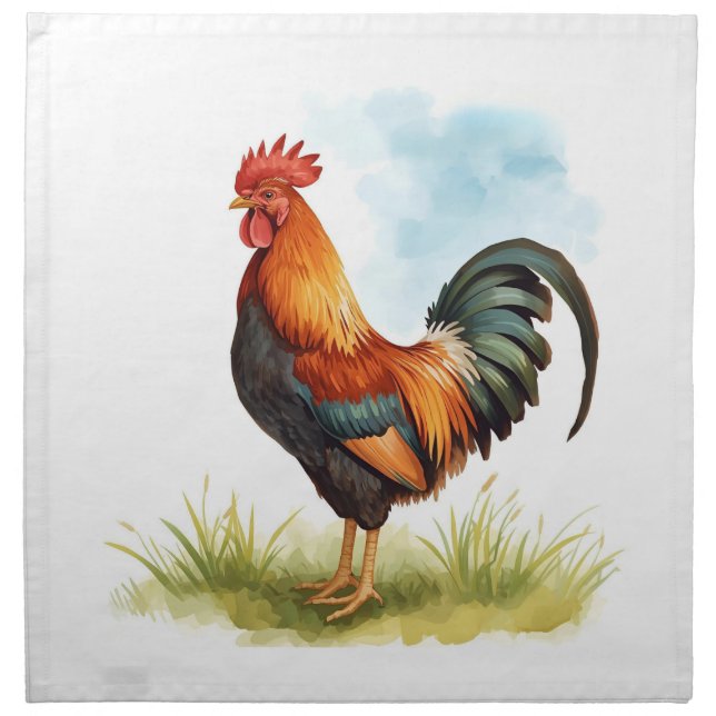 Rooster Watercolor Cloth Napkin (Front)