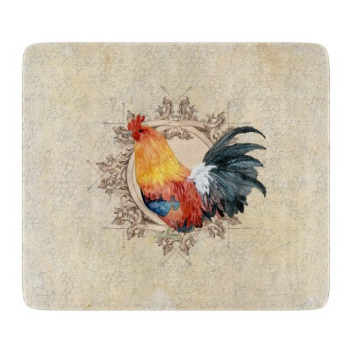 Rooster Watercolor French Country Market Vintage Cutting Board