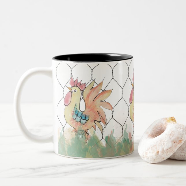 Rooster Watercolor Mug (With Donut)