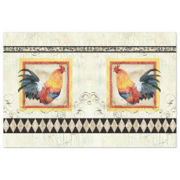 Rooster Watercolor Rustic Harlequin Wood Decoupage Tissue Paper