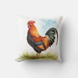 Rooster Watercolor Throw Pillow