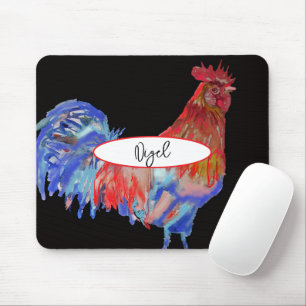 Rooster Watercolour Painting Whimsical Mouse Pad