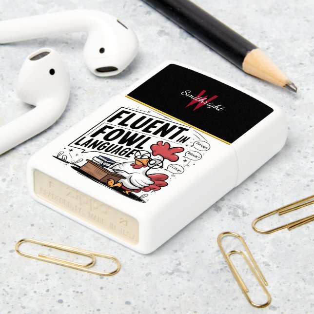 Rooster Wearing Glasses Fluent in Fowl Language Zippo Lighter (On Table 2)