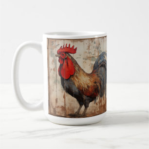 Rooster, weathered barn wood, rustic, coffee cup,  coffee mug