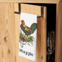 Rooster White Kitchen Towel Country Kitchen