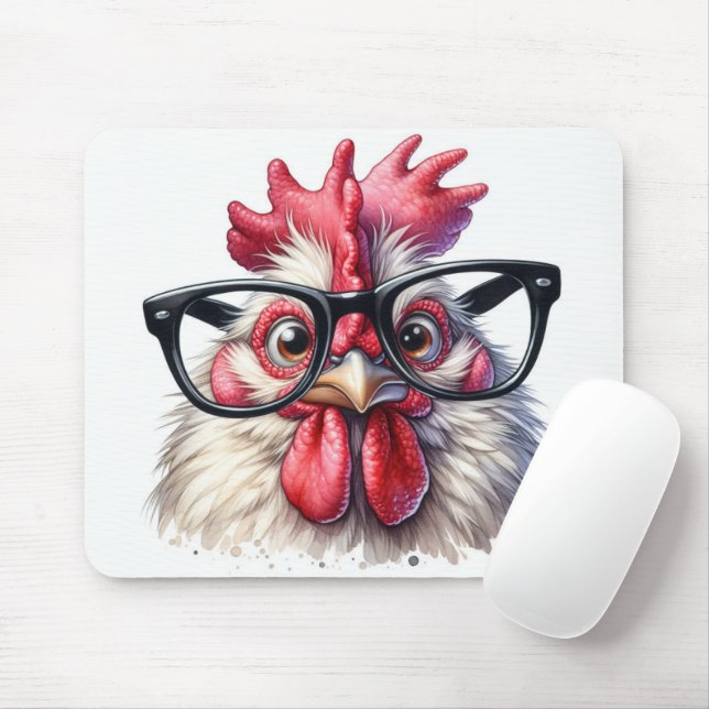 Rooster With Black Glasses Mouse Pad (With Mouse)