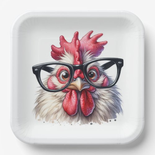 Rooster With Black Glasses Paper Plates