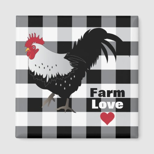 Rooster with Black White Check Fridge Magnet