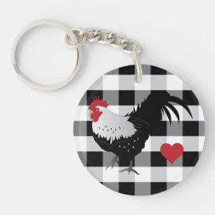 Rooster with Black White Check Keychain