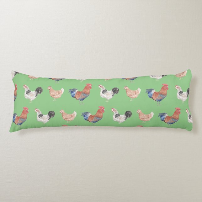 Rooster With Chickens Body Pillow (Front)