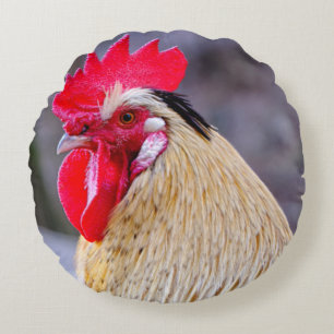 Rooster with Cockscomb Round Pillow