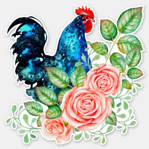 Rooster with Flowers Custom_Cut Vinyl Sticker