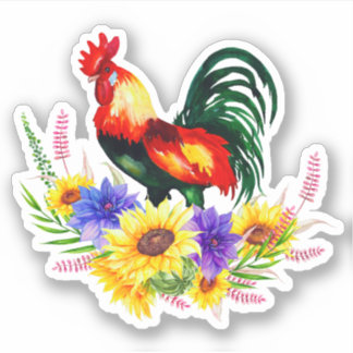 Rooster with Flowers Sticker