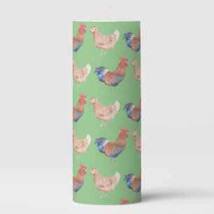 Rooster With Hen Pillar Candle