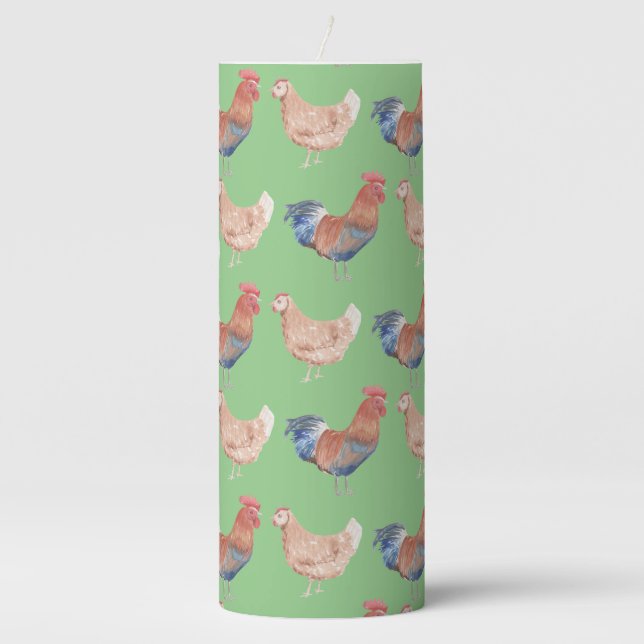 Rooster With Hen Pillar Candle (Front)
