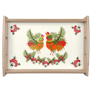 Rooster with hen serving tray