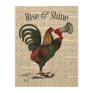 Rooster With Loudhailer Wood Wall Decor